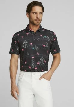 Puma Palm Tree Crew Bedrucktes Golf - Poloshirt - Black Charming Pink